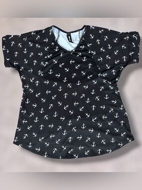 Agnes & Dora Love Black & White Anchor V Neck Hi Lo Soft Modal Tunic